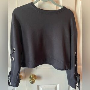 Design Lab Black Cropped Lace-Up Sleeve Sweatshirt M